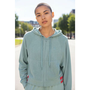 Tomas Maier x Uniqlo Full-zip Hoodie Light Green with Orange Stripe Accent M